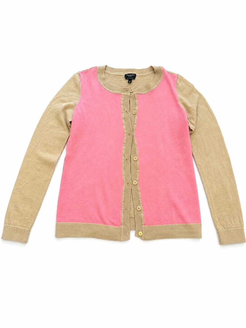 Talbots Pure Italian Merino Wool Cardigan Sweater Pink Tan Size M